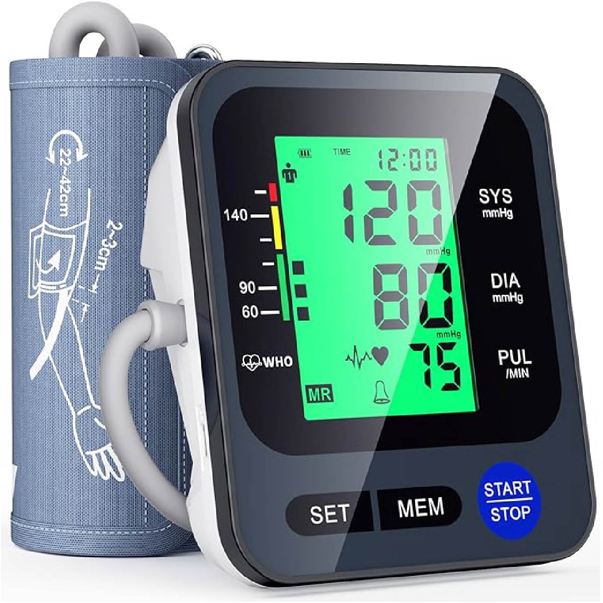 Digital Blood Pressure Machine with 3-Color Backlit Hypertension Display